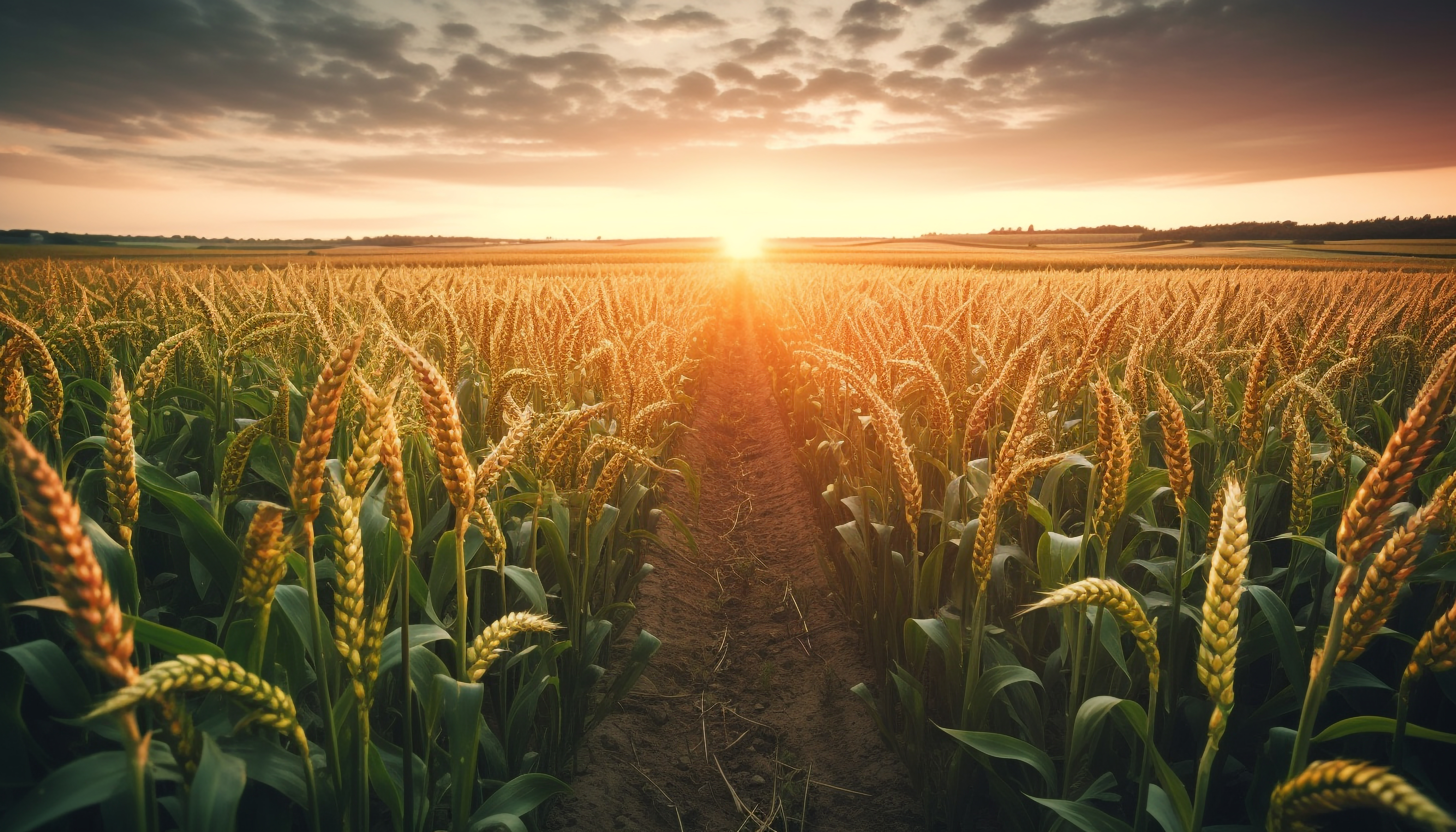 Wheat fields at sunset